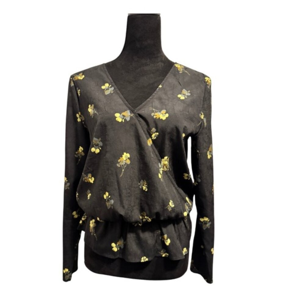 Diane Von Furstenberg Floral Long Sleeve Blouse Black